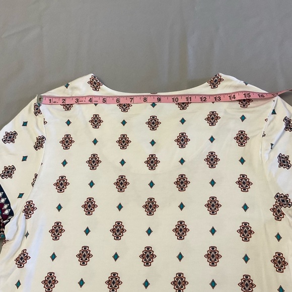 Chico's Paisley Tunic Notched Neck Short Sleeve Blouse White Sz 12 (Chico’s 2) - Picture 5 of 8